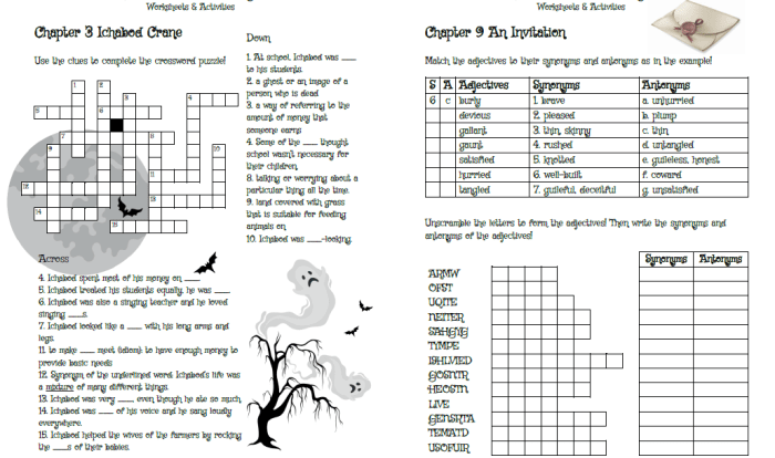 The legend of sleepy hollow crossword puzzle answers